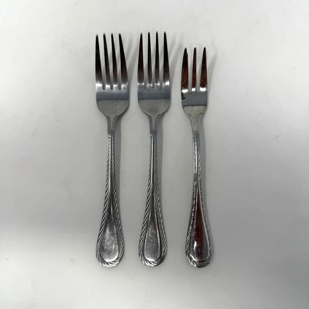 Cambridge Stainless Steel Forks‎ Set 3 Swirl Rope Edge 2 Dinner 1 Salad Carlyle